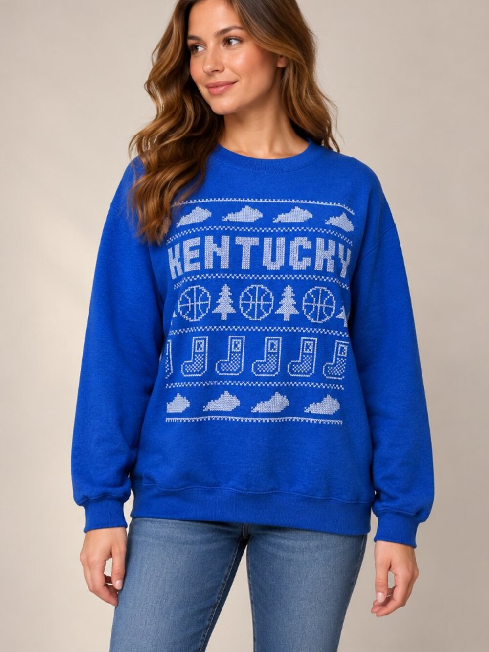 Gildan Kentucky Christmas Sweatshirt Small Royal Blue Ugly Sweater Wildcats